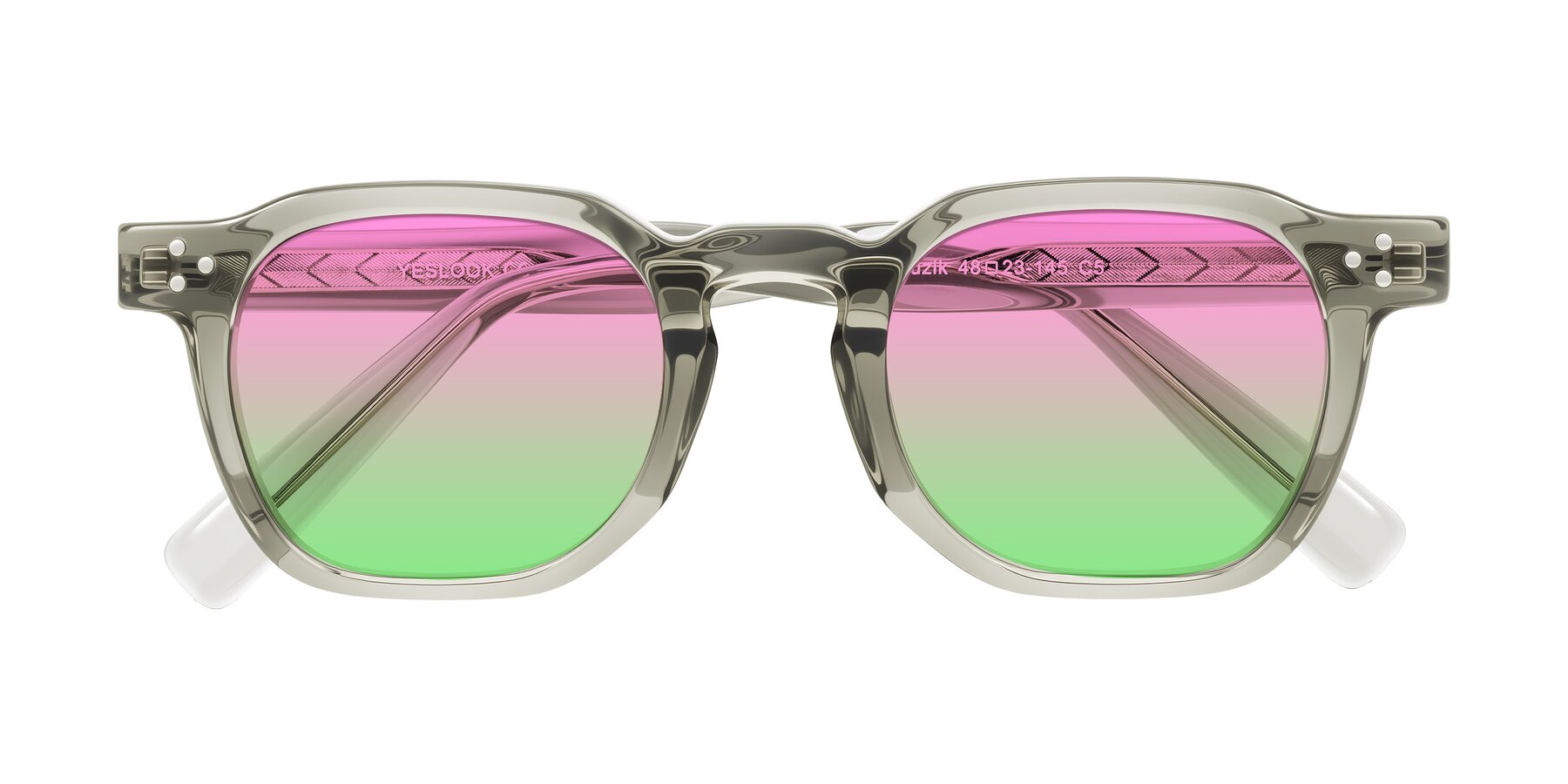 Folded Front of Muzik in Light Gray to Charcoal Shift with Pink / Green Gradient Lenses