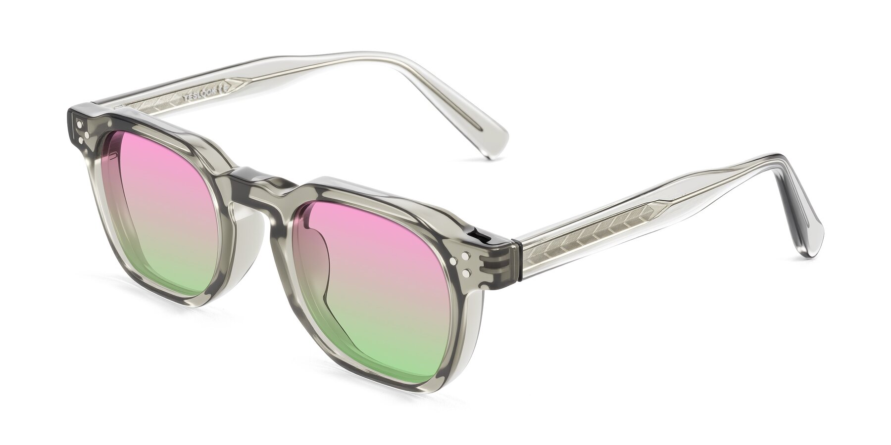 Angle of Muzik in Light Gray to Charcoal Shift with Pink / Green Gradient Lenses