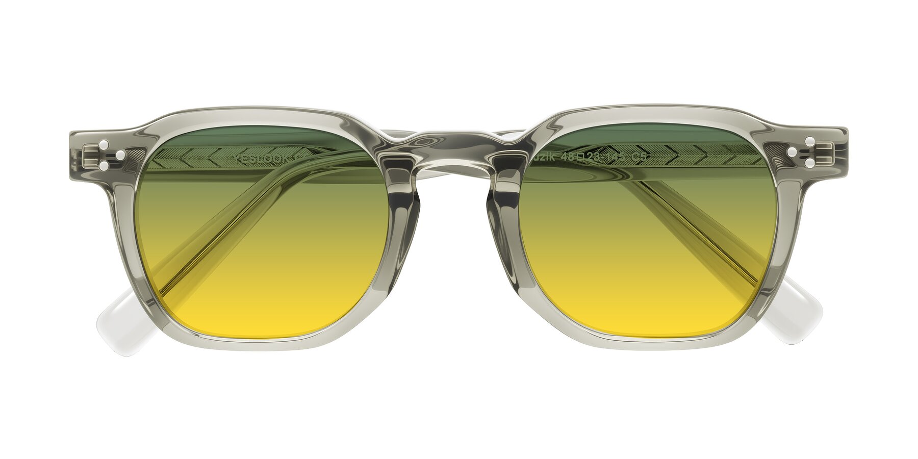 Folded Front of Muzik in Light Gray to Charcoal Shift with Green / Yellow Gradient Lenses