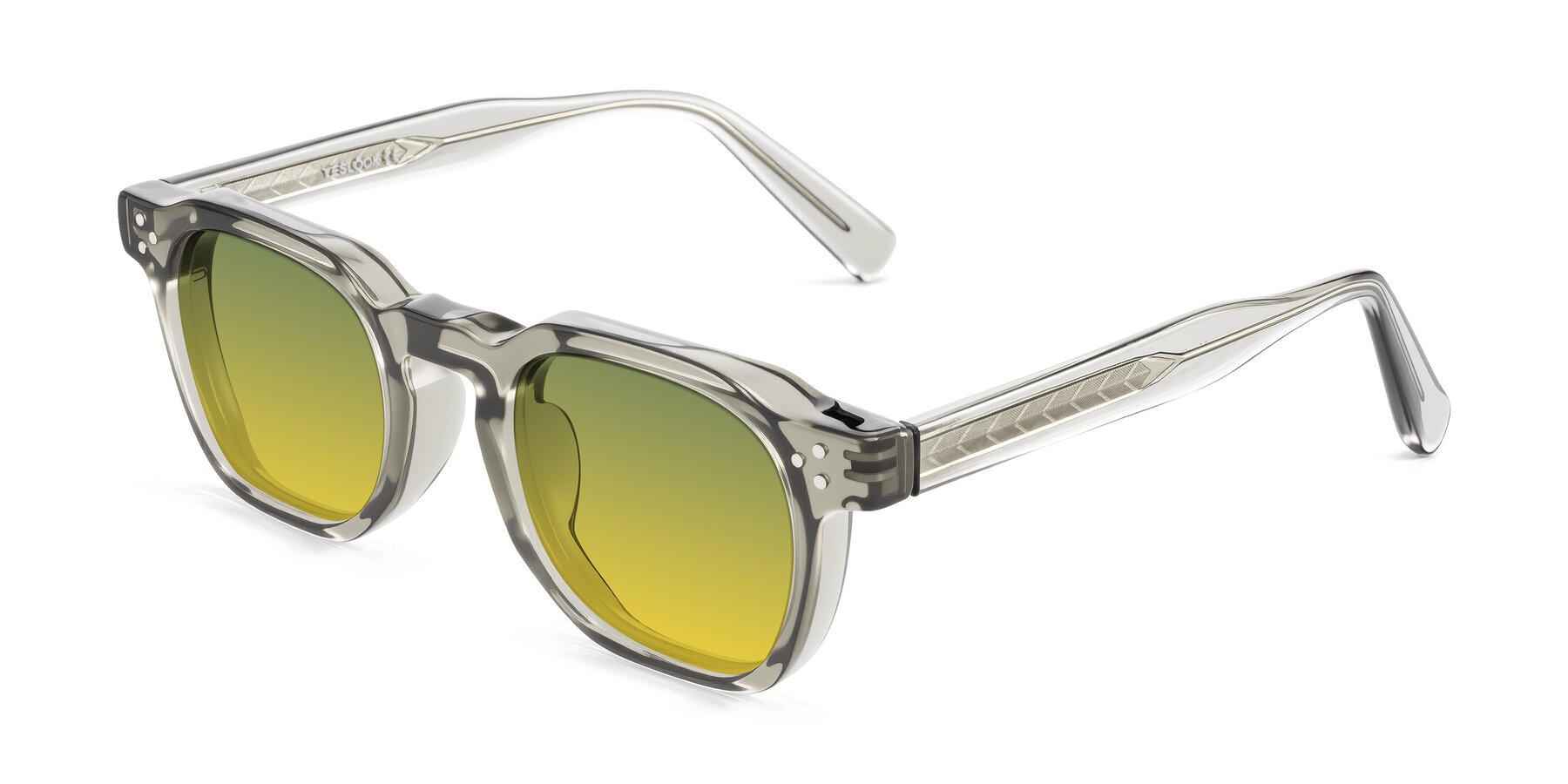 Angle of Muzik in Light Gray to Charcoal Shift with Green / Yellow Gradient Lenses