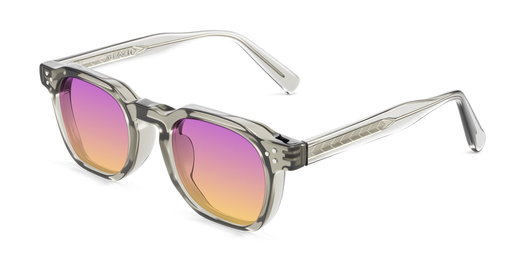 Angle of Muzik in Light Gray to Charcoal Shift with Purple / Yellow Gradient Lenses