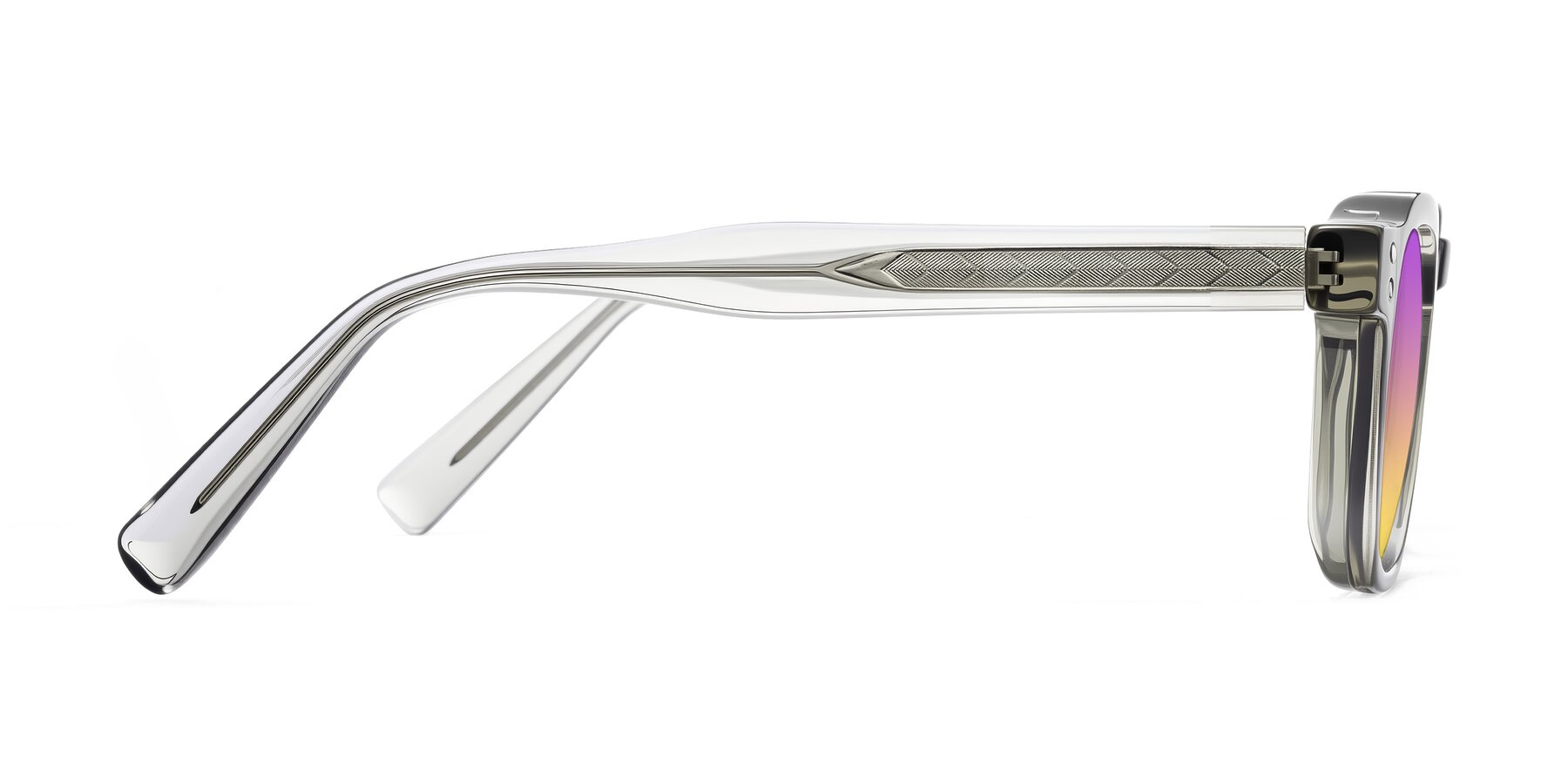 Side of Muzik in Light Gray to Charcoal Shift with Purple / Yellow Gradient Lenses