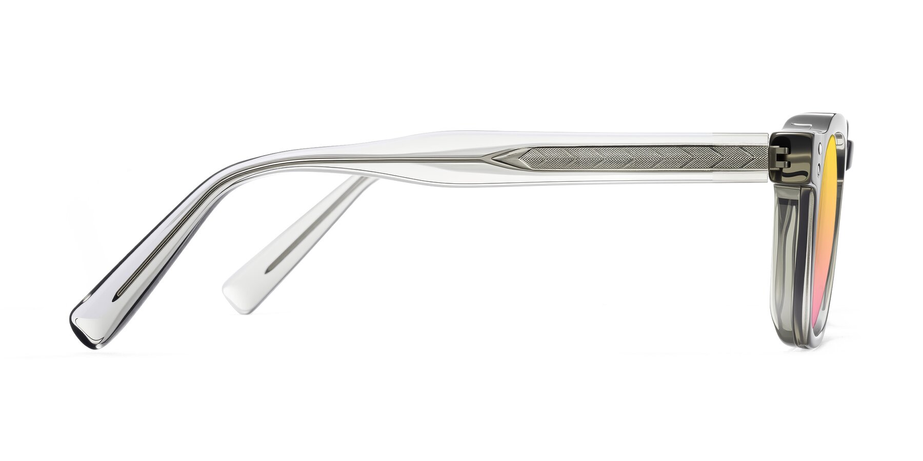 Side of Muzik in Light Gray to Charcoal Shift with Yellow / Pink Gradient Lenses