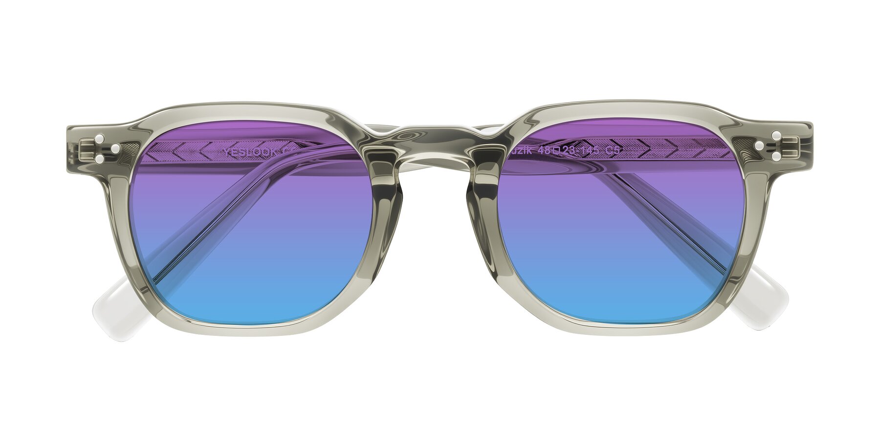 Folded Front of Muzik in Light Gray to Charcoal Shift with Purple / Blue Gradient Lenses