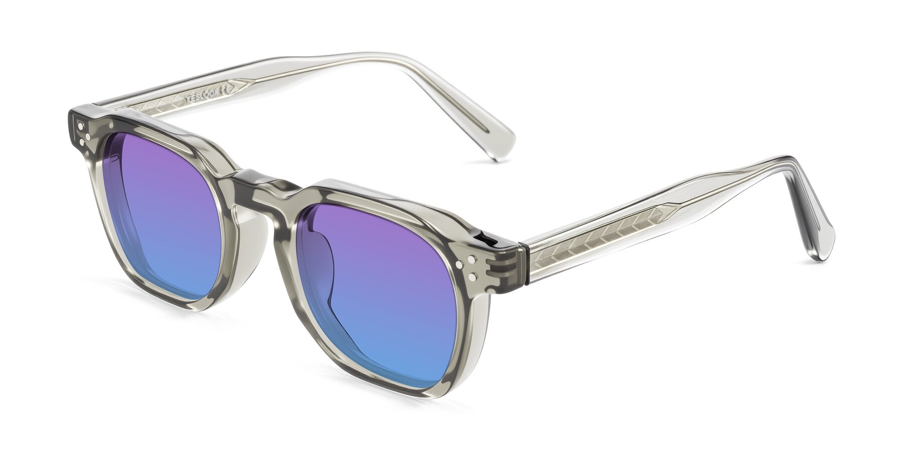 Angle of Muzik in Light Gray to Charcoal Shift with Purple / Blue Gradient Lenses