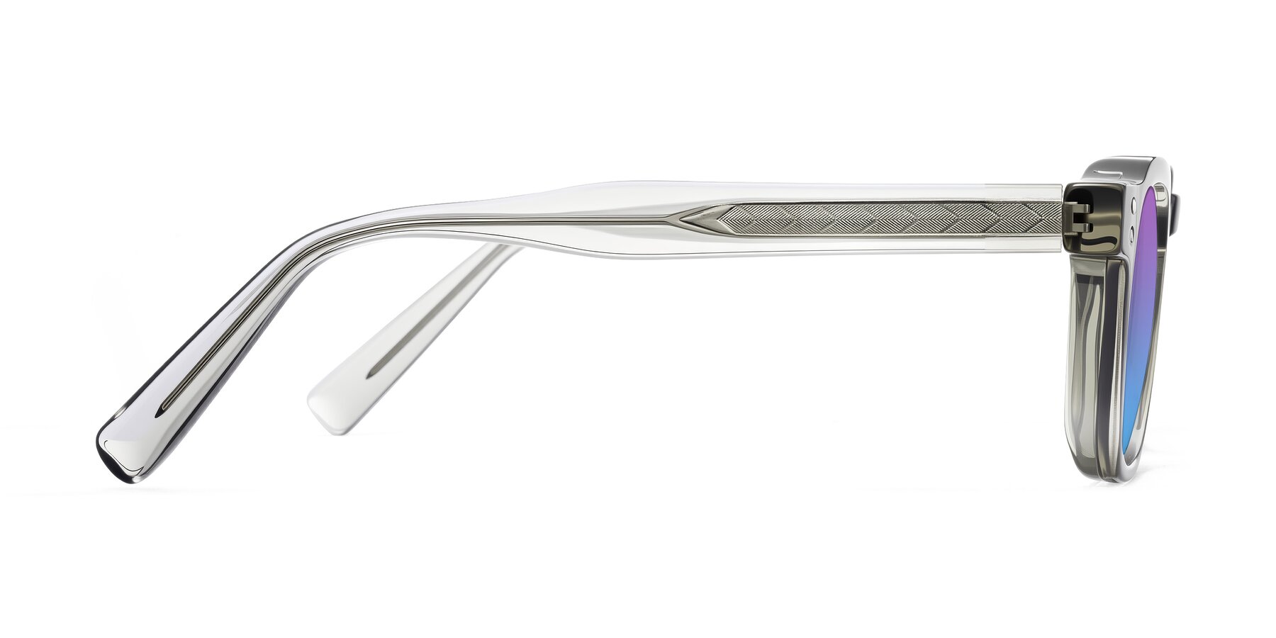 Side of Muzik in Light Gray to Charcoal Shift with Purple / Blue Gradient Lenses