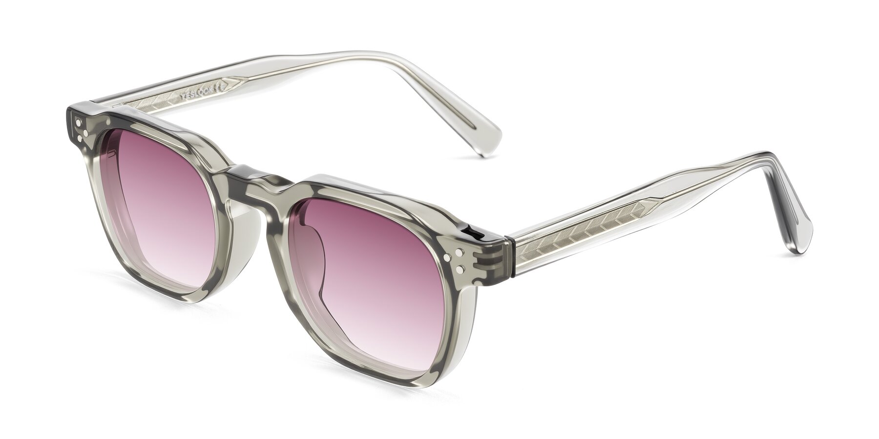 Angle of Muzik in Light Gray to Charcoal Shift with Wine Gradient Lenses