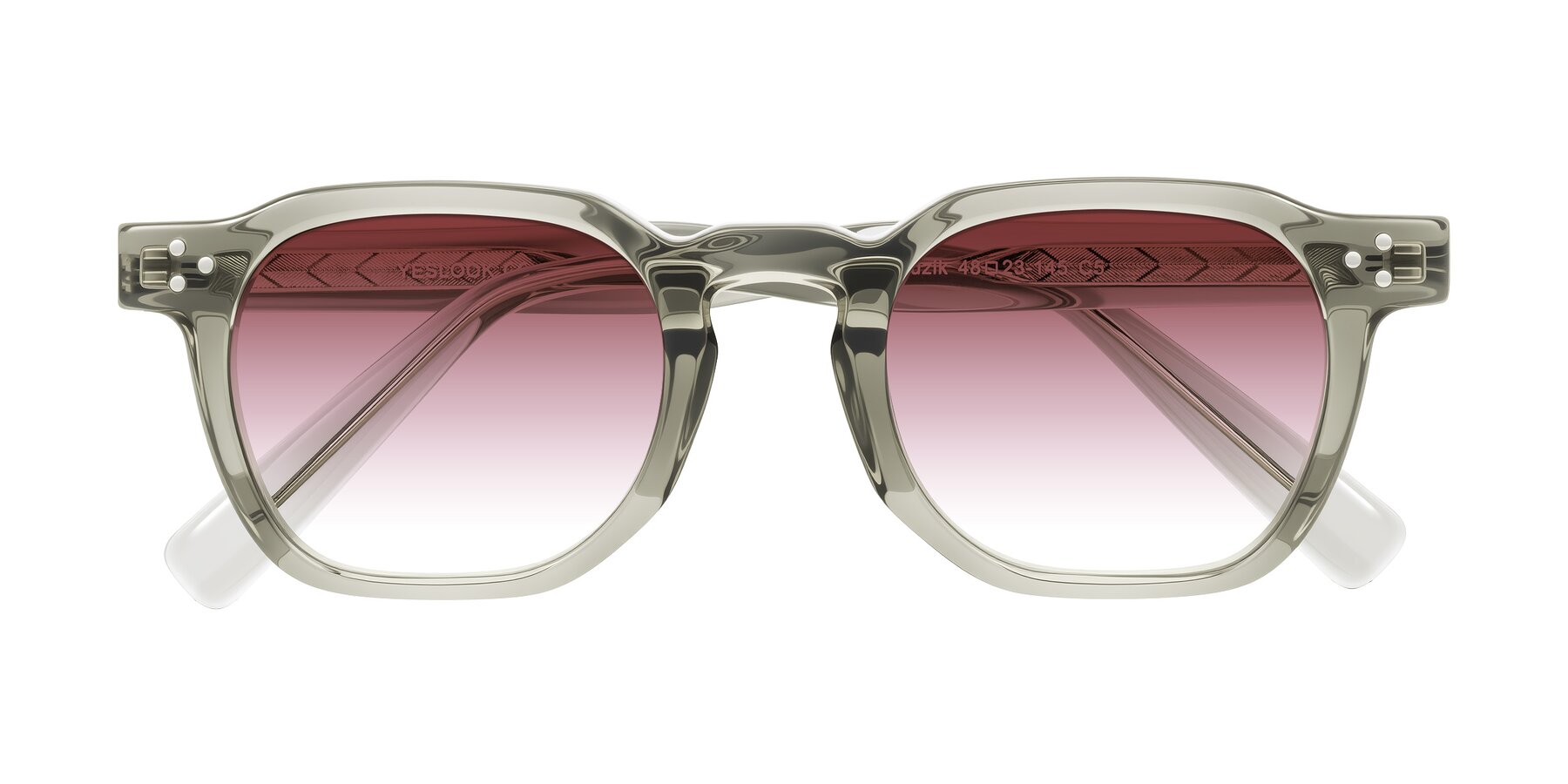 Folded Front of Muzik in Light Gray to Charcoal Shift with Garnet Gradient Lenses