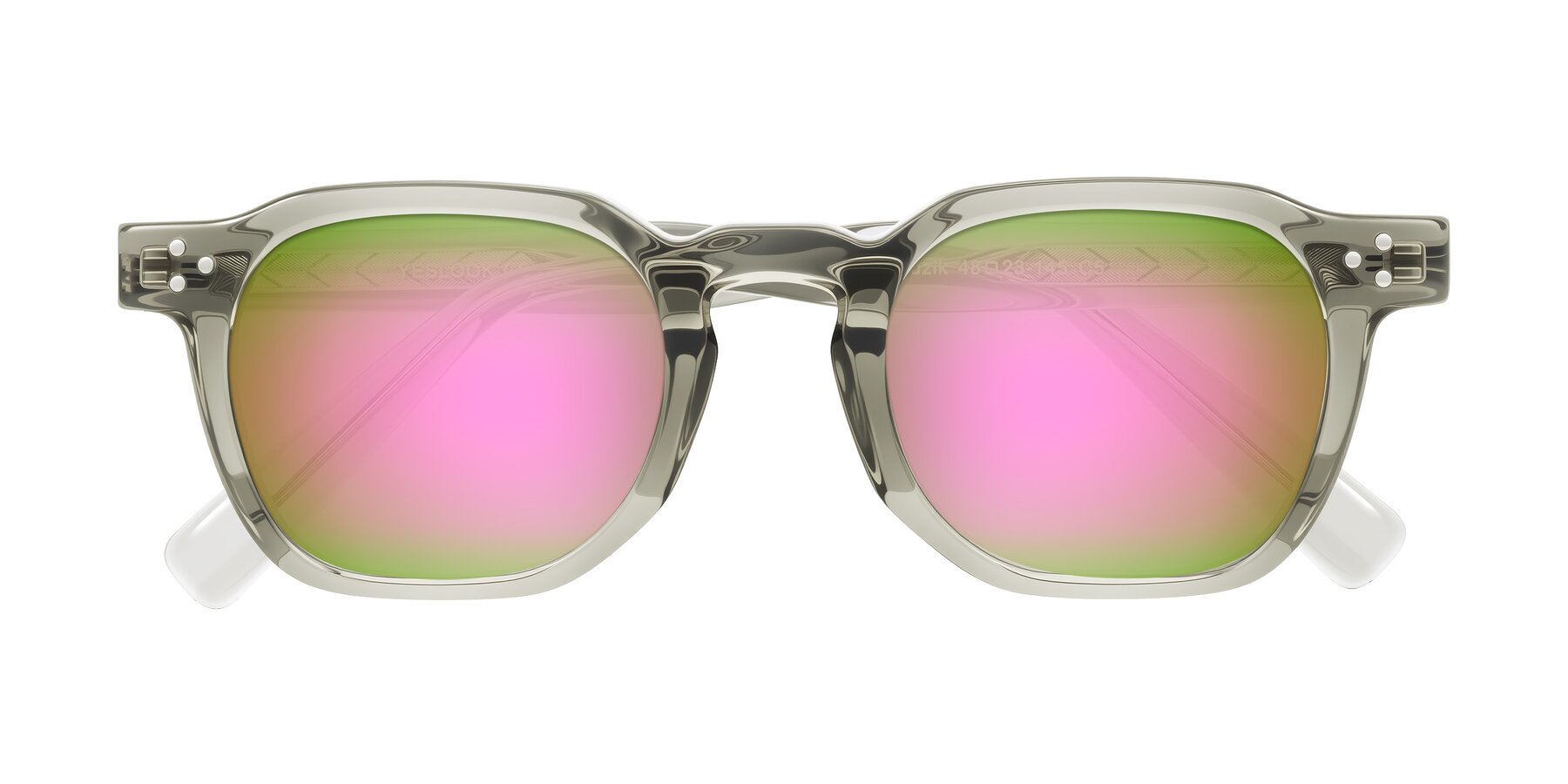 Folded Front of Muzik in Light Gray to Charcoal Shift with Pink Mirrored Lenses