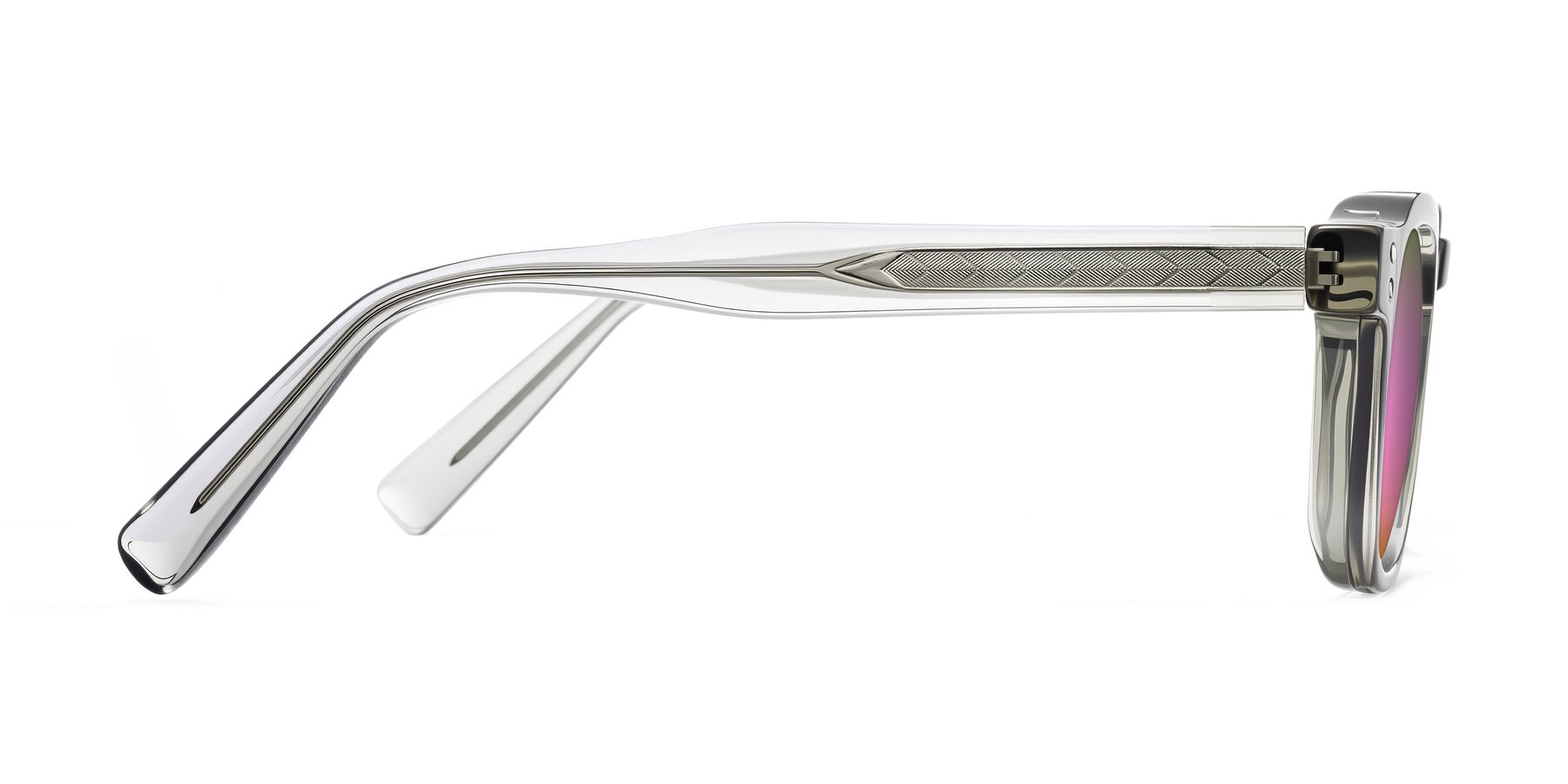 Side of Muzik in Light Gray to Charcoal Shift with Pink Mirrored Lenses