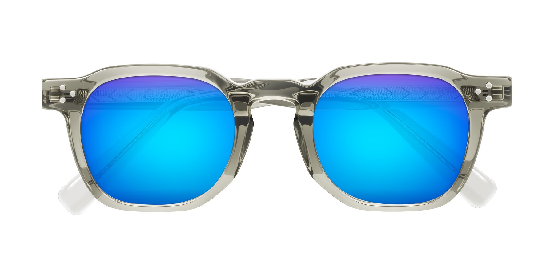 Folded Front of Muzik in Light Gray to Charcoal Shift with Blue Mirrored Lenses