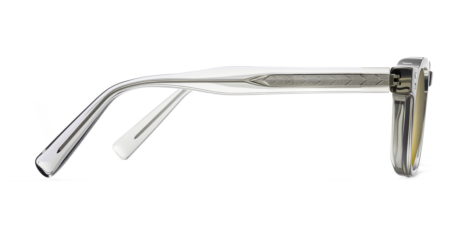 Side of Muzik in Light Gray to Charcoal Shift with Gold Mirrored Lenses