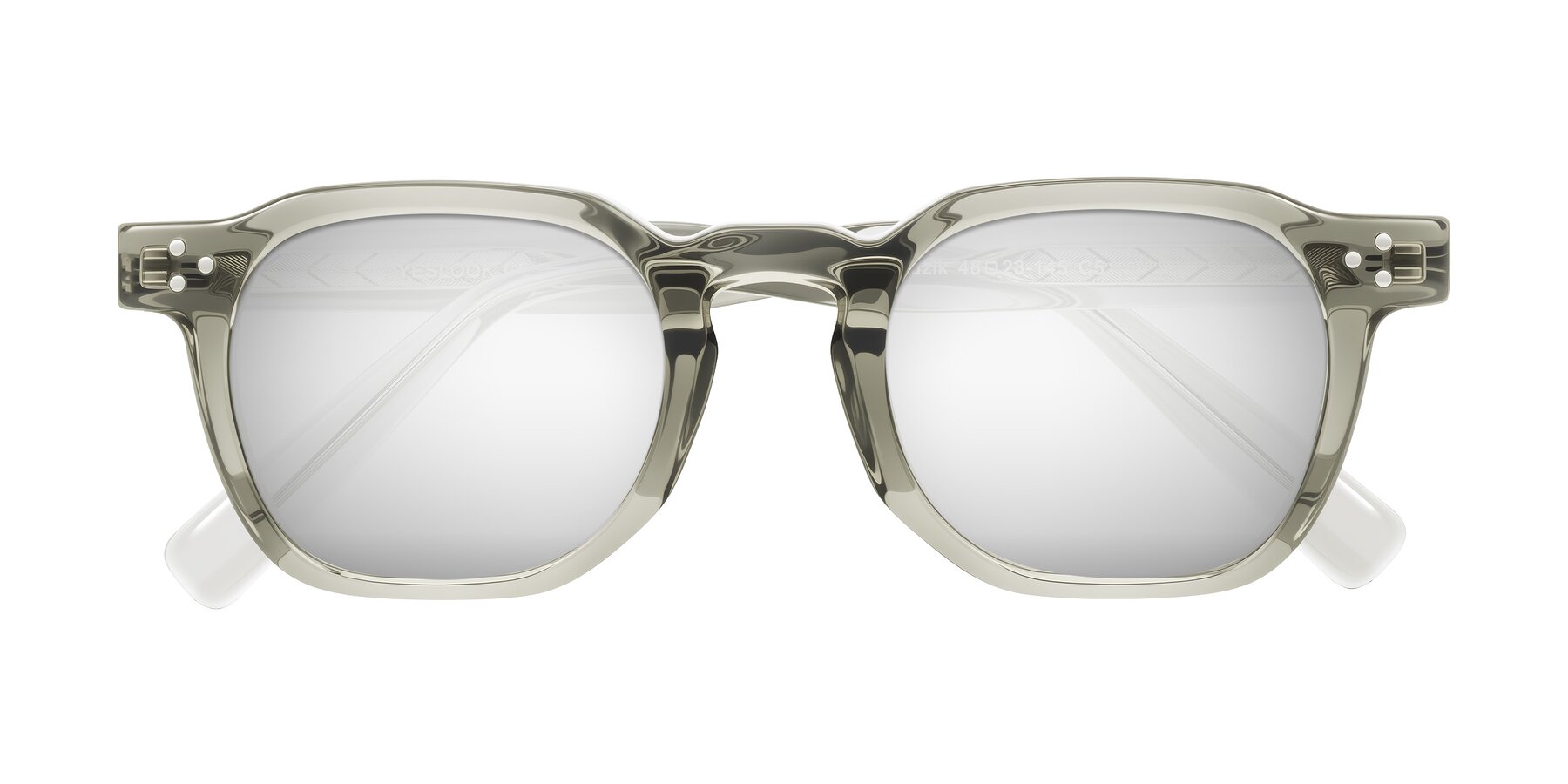 Folded Front of Muzik in Light Gray to Charcoal Shift with Silver Mirrored Lenses