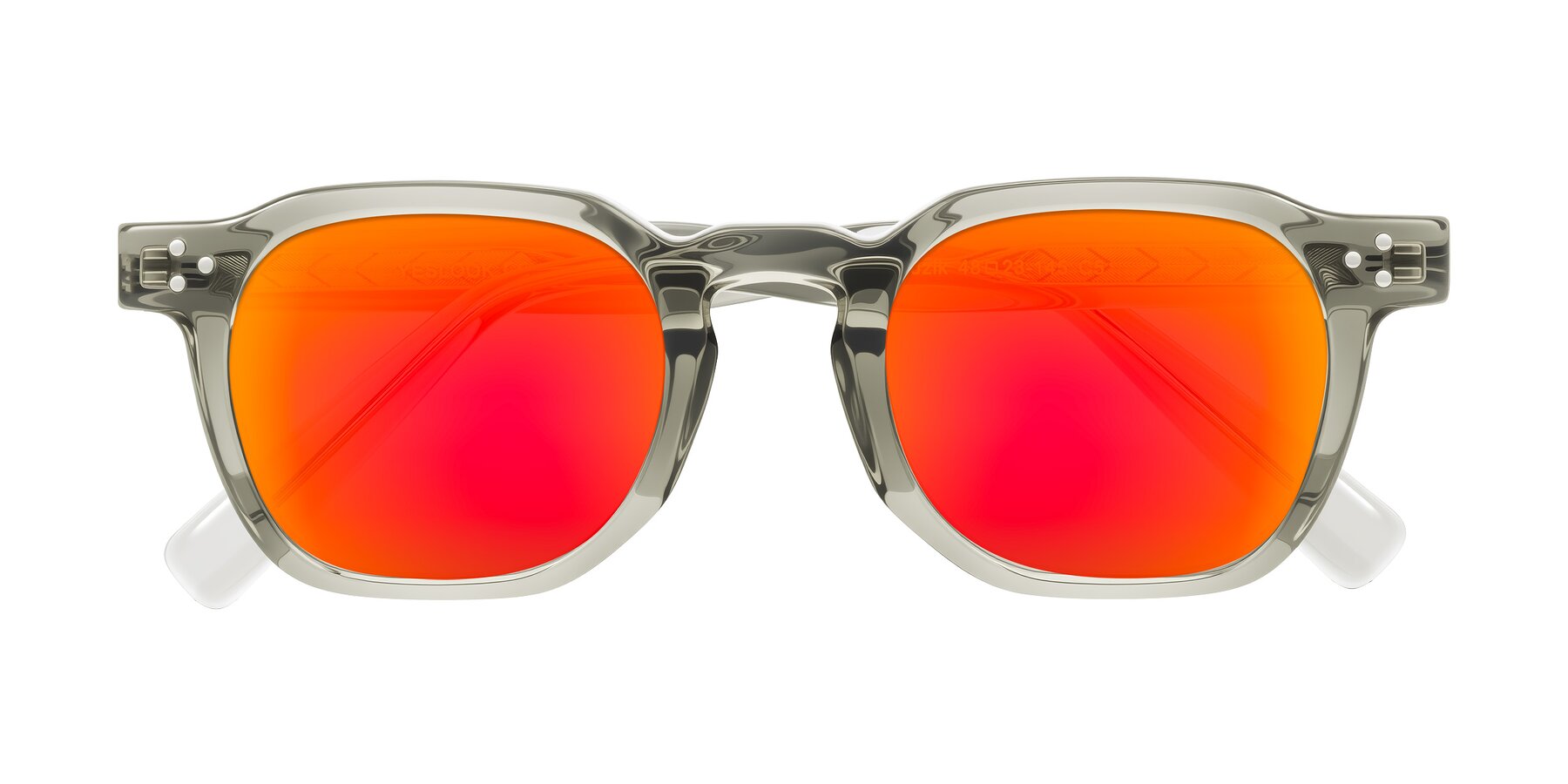 Folded Front of Muzik in Light Gray to Charcoal Shift with Red Gold Mirrored Lenses