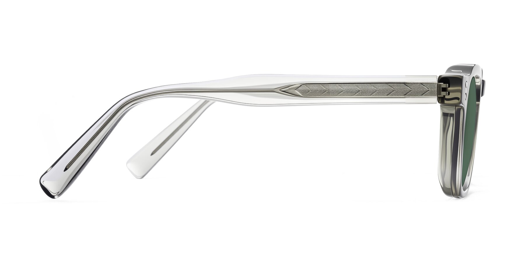 Side of Muzik in Light Gray to Charcoal Shift with Green Polarized Lenses