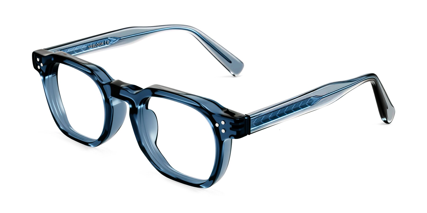 Angle of Muzik in Light Gray to Charcoal Shift with Clear Reading Eyeglass Lenses