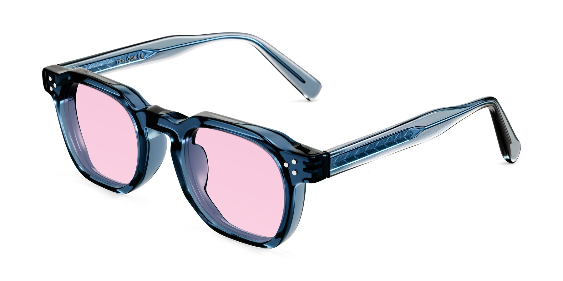 Angle of Muzik in Light Gray to Charcoal Shift with Light Pink Tinted Lenses