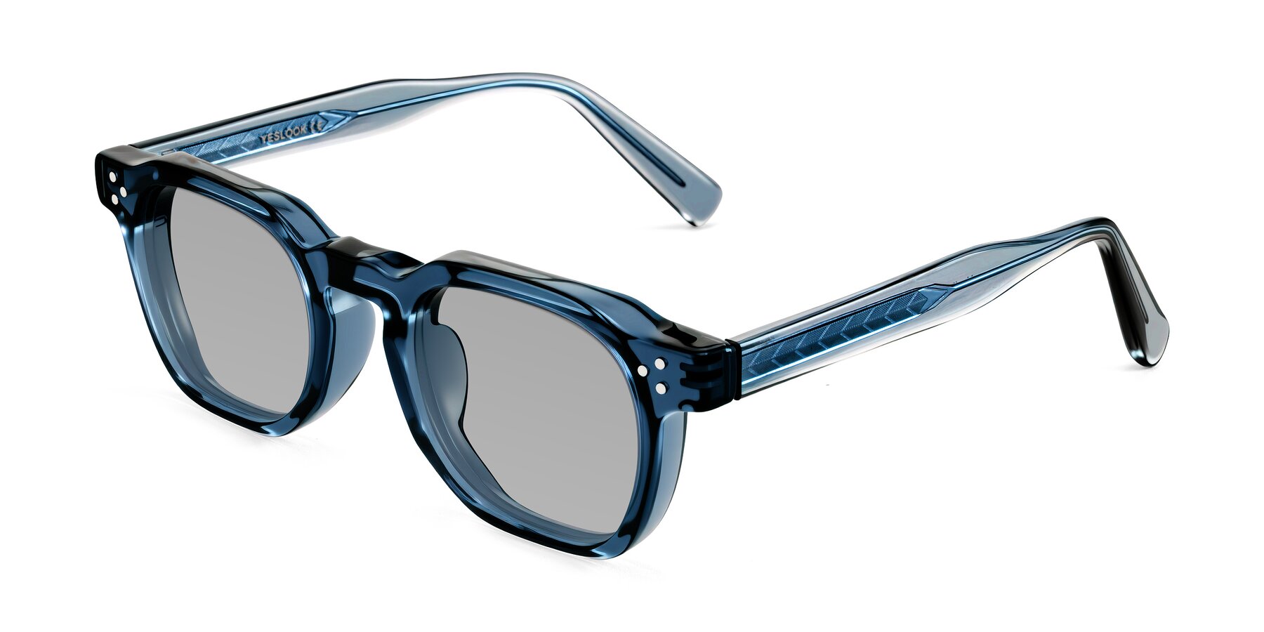 Angle of Muzik in Light Gray to Charcoal Shift with Light Gray Tinted Lenses