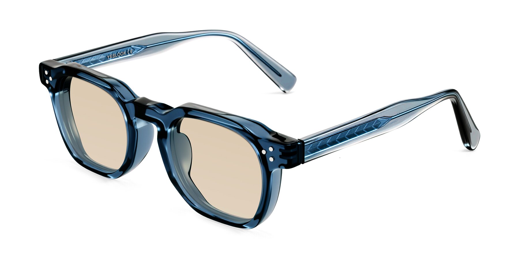 Angle of Muzik in Light Gray to Charcoal Shift with Light Brown Tinted Lenses