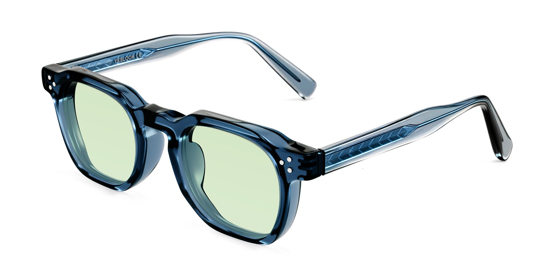 Angle of Muzik in Light Gray to Charcoal Shift with Light Green Tinted Lenses