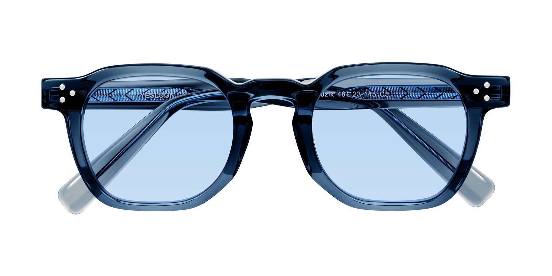 Folded Front of Muzik in Light Gray to Charcoal Shift with Light Blue Tinted Lenses
