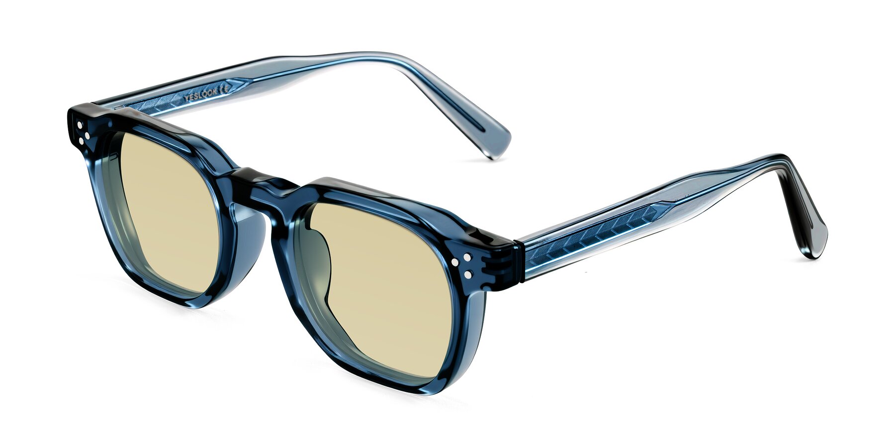 Angle of Muzik in Light Gray to Charcoal Shift with Light Champagne Tinted Lenses