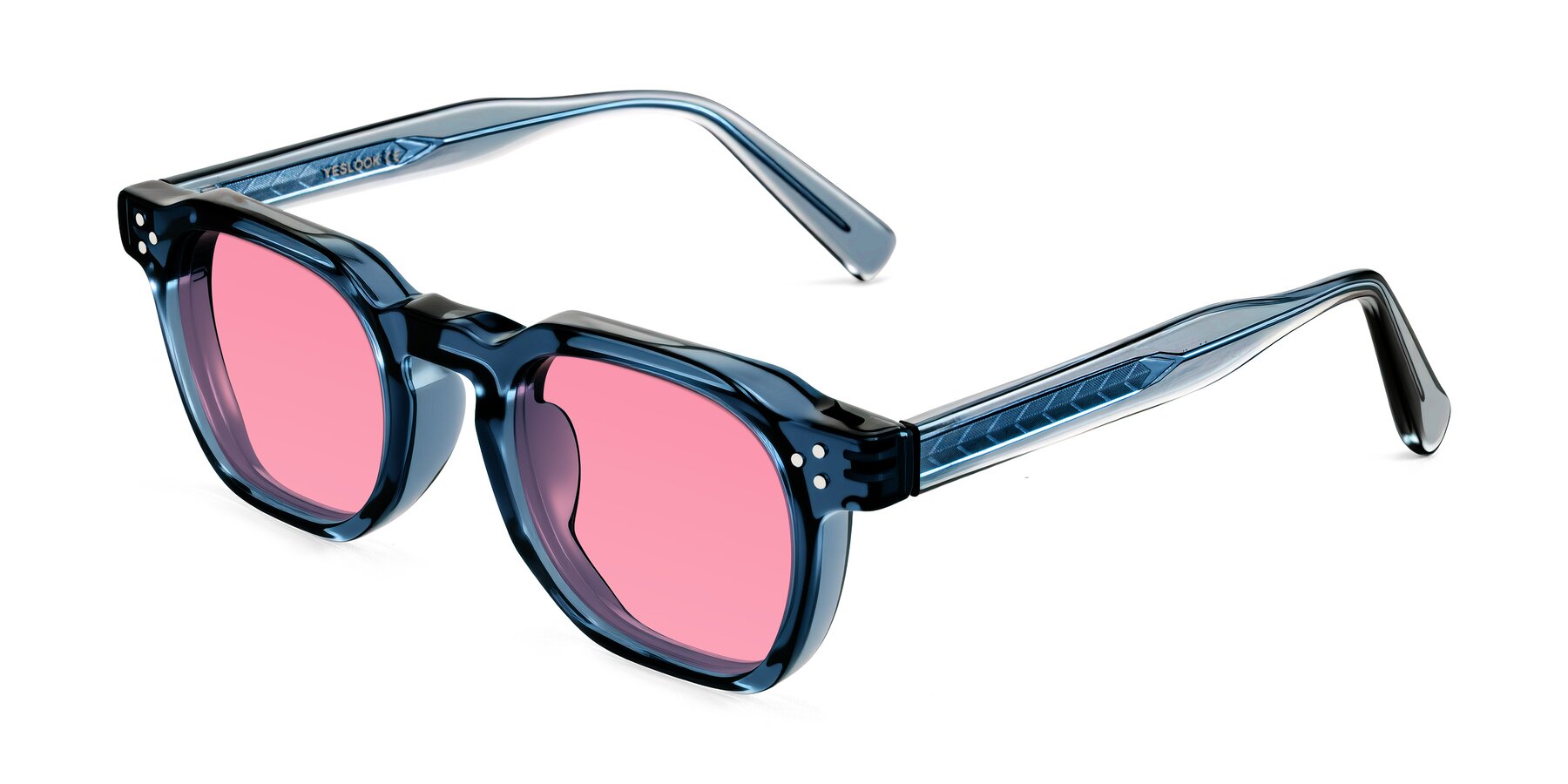 Angle of Muzik in Light Gray to Charcoal Shift with Pink Tinted Lenses
