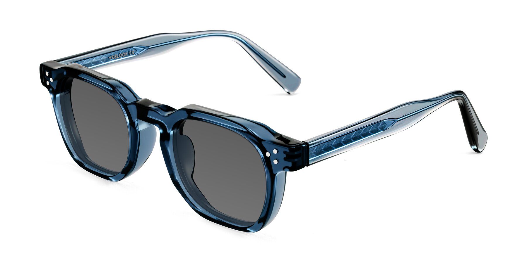 Angle of Muzik in Light Gray to Charcoal Shift with Medium Gray Tinted Lenses