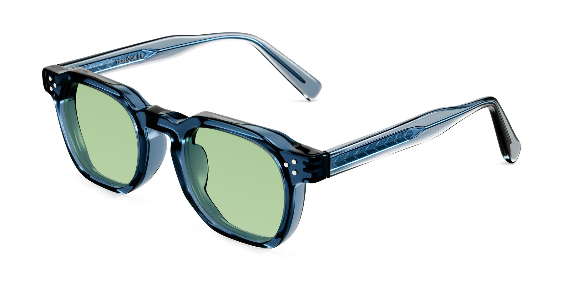 Angle of Muzik in Light Gray to Charcoal Shift with Medium Green Tinted Lenses