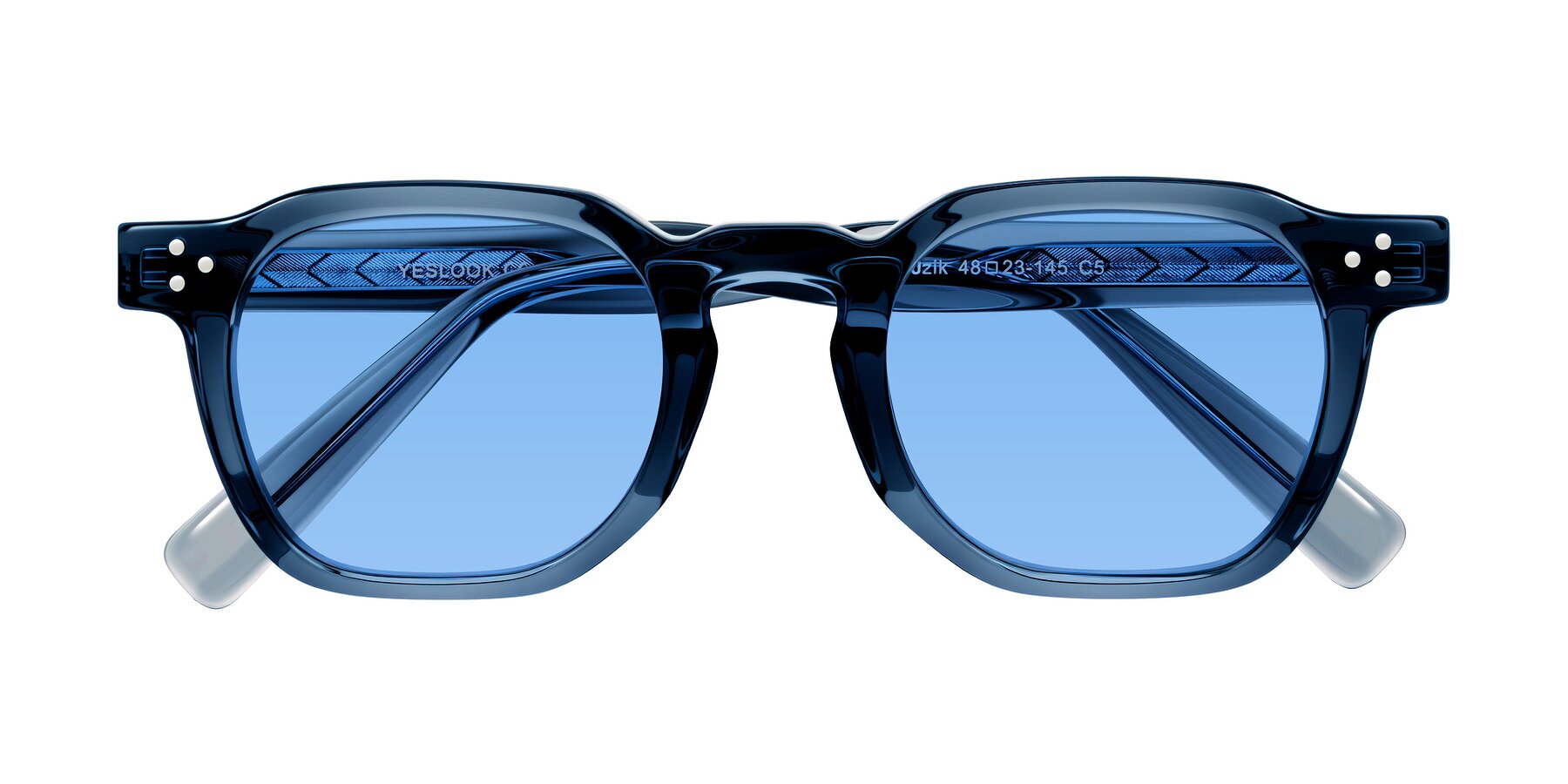 Folded Front of Muzik in Light Gray to Charcoal Shift with Medium Blue Tinted Lenses
