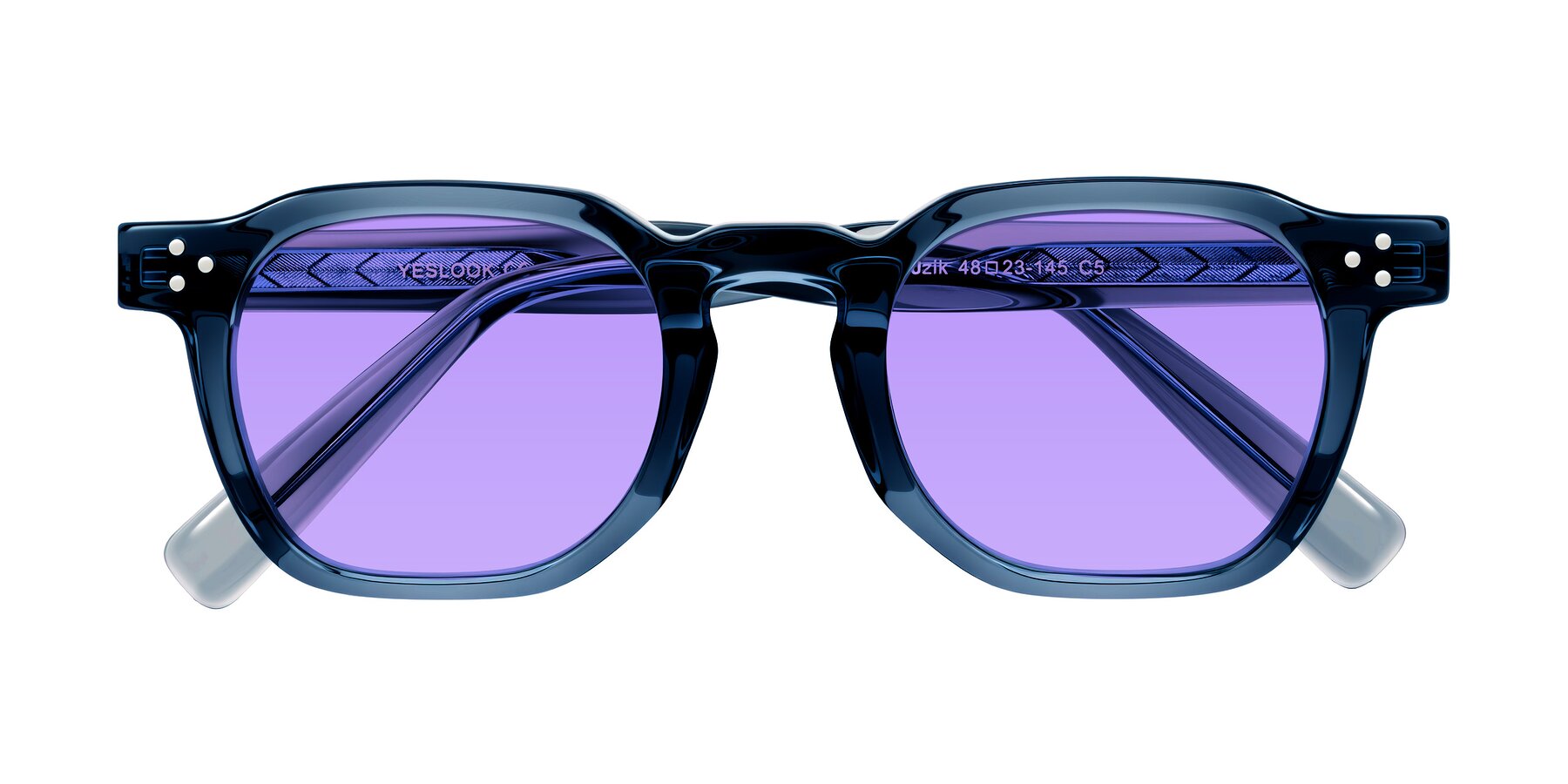 Folded Front of Muzik in Light Gray to Charcoal Shift with Medium Purple Tinted Lenses