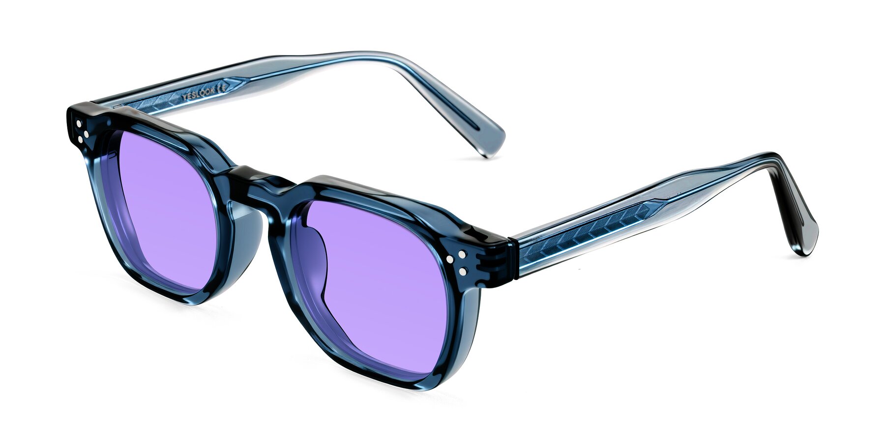 Angle of Muzik in Light Gray to Charcoal Shift with Medium Purple Tinted Lenses