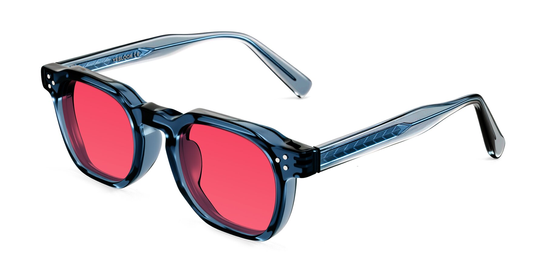 Angle of Muzik in Light Gray to Charcoal Shift with Red Tinted Lenses