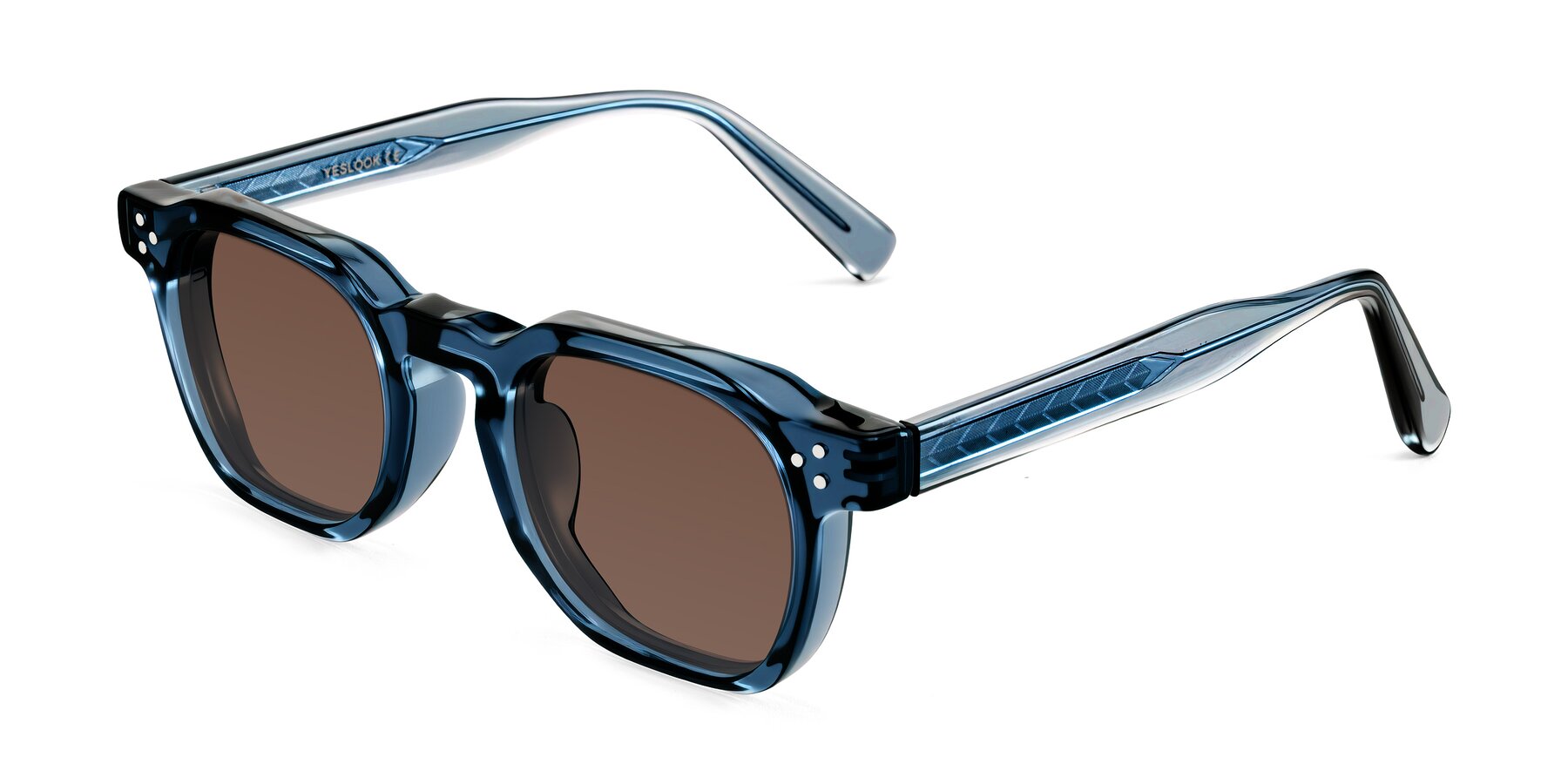 Angle of Muzik in Light Gray to Charcoal Shift with Brown Tinted Lenses