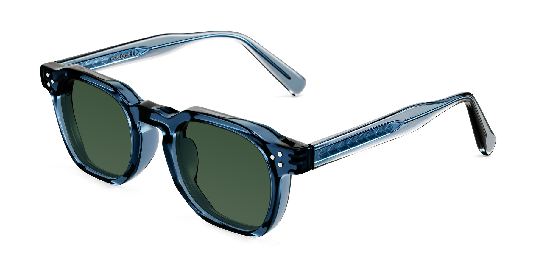 Angle of Muzik in Light Gray to Charcoal Shift with Green Tinted Lenses