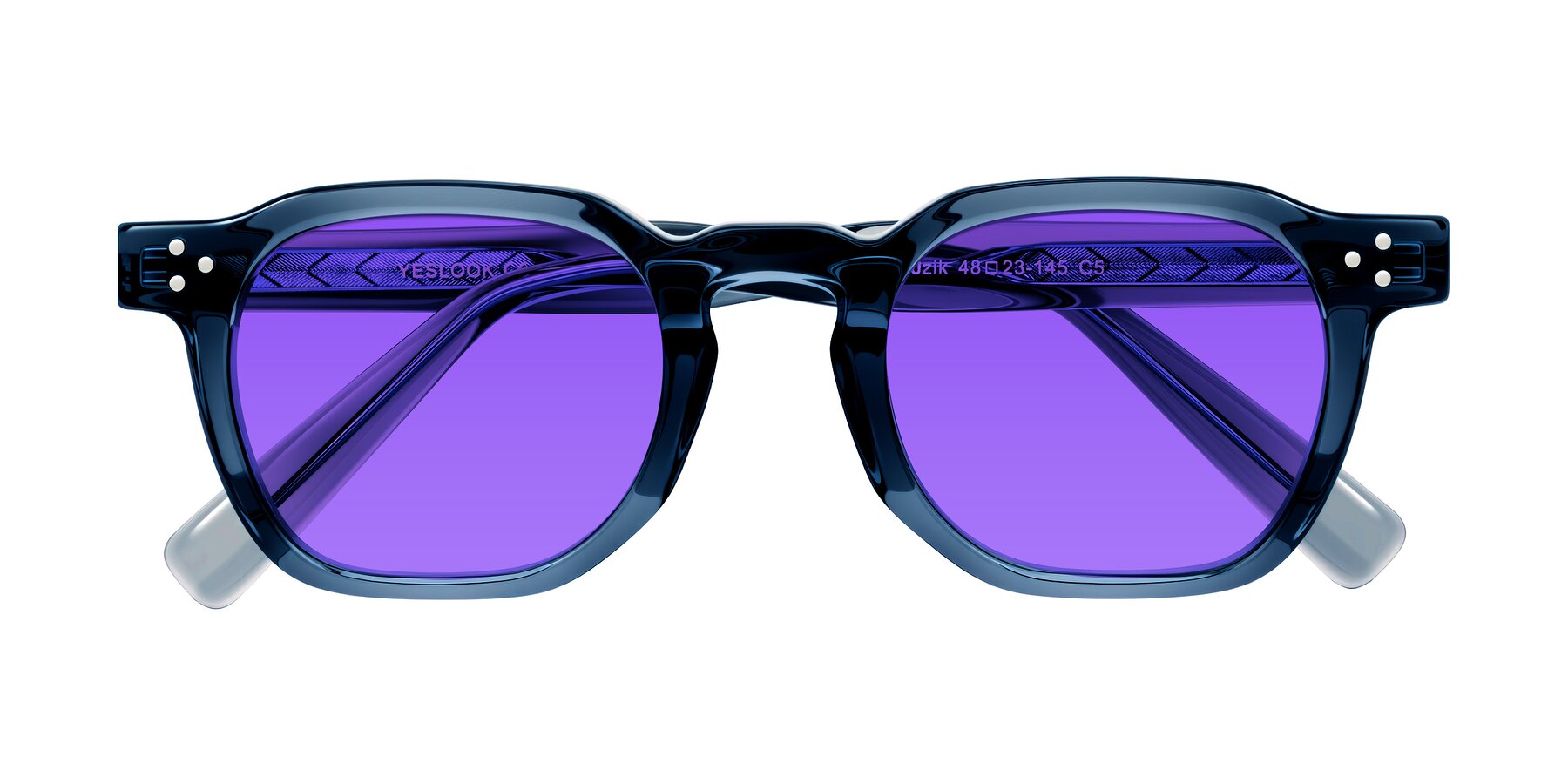 Folded Front of Muzik in Light Gray to Charcoal Shift with Purple Tinted Lenses