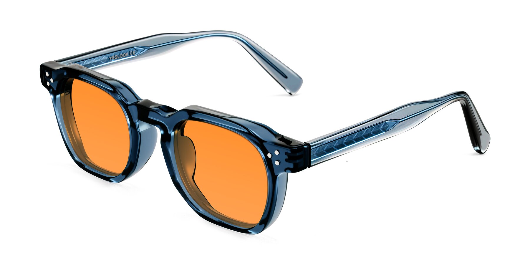 Angle of Muzik in Light Gray to Charcoal Shift with Orange Tinted Lenses