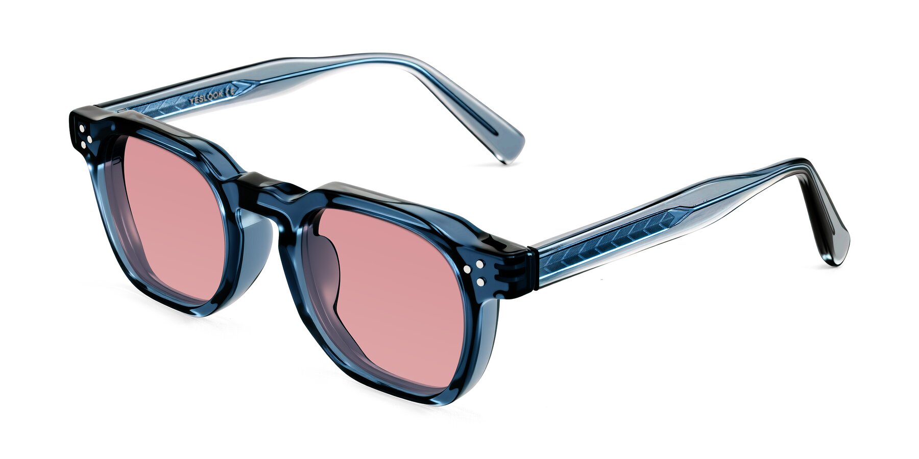 Angle of Muzik in Light Gray to Charcoal Shift with Medium Garnet Tinted Lenses