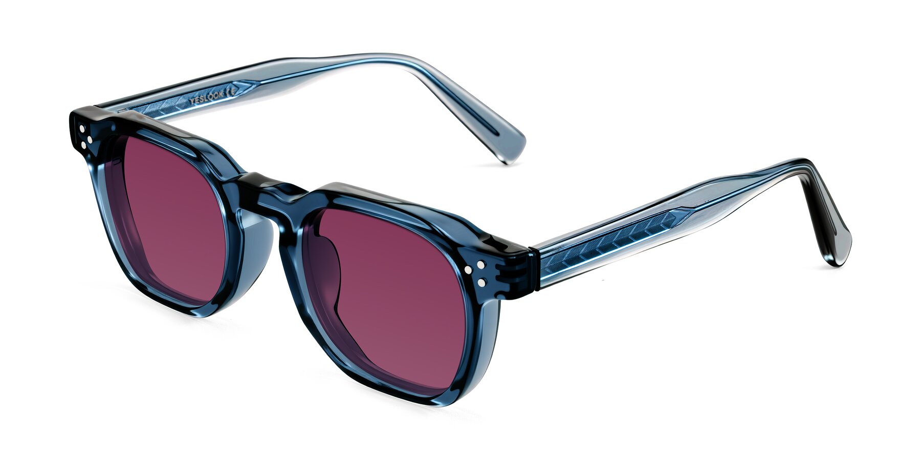 Angle of Muzik in Light Gray to Charcoal Shift with Wine Tinted Lenses