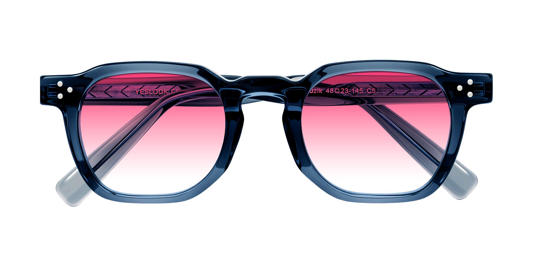 Folded Front of Muzik in Light Gray to Charcoal Shift with Pink Gradient Lenses