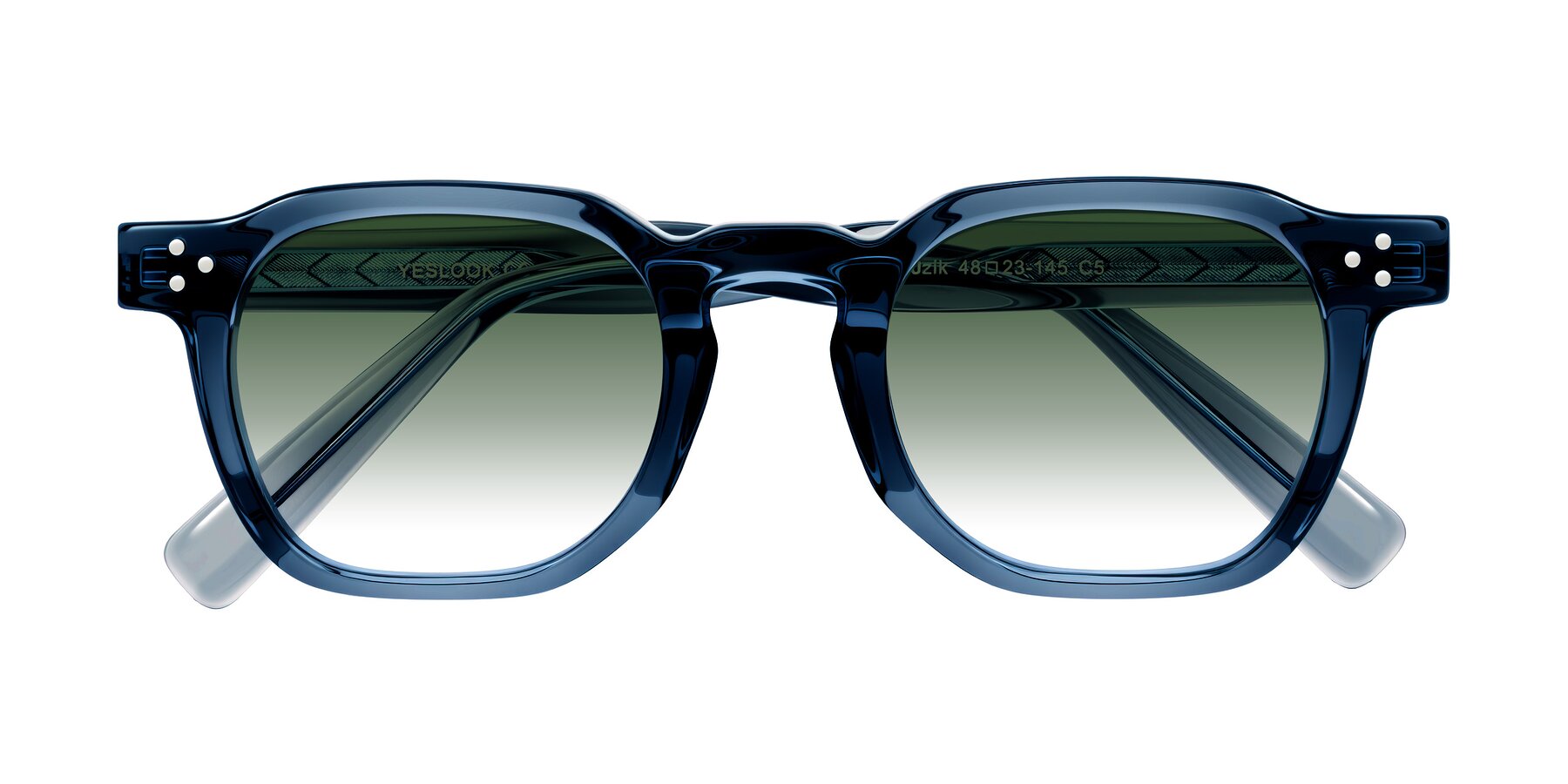 Folded Front of Muzik in Light Gray to Charcoal Shift with Green Gradient Lenses