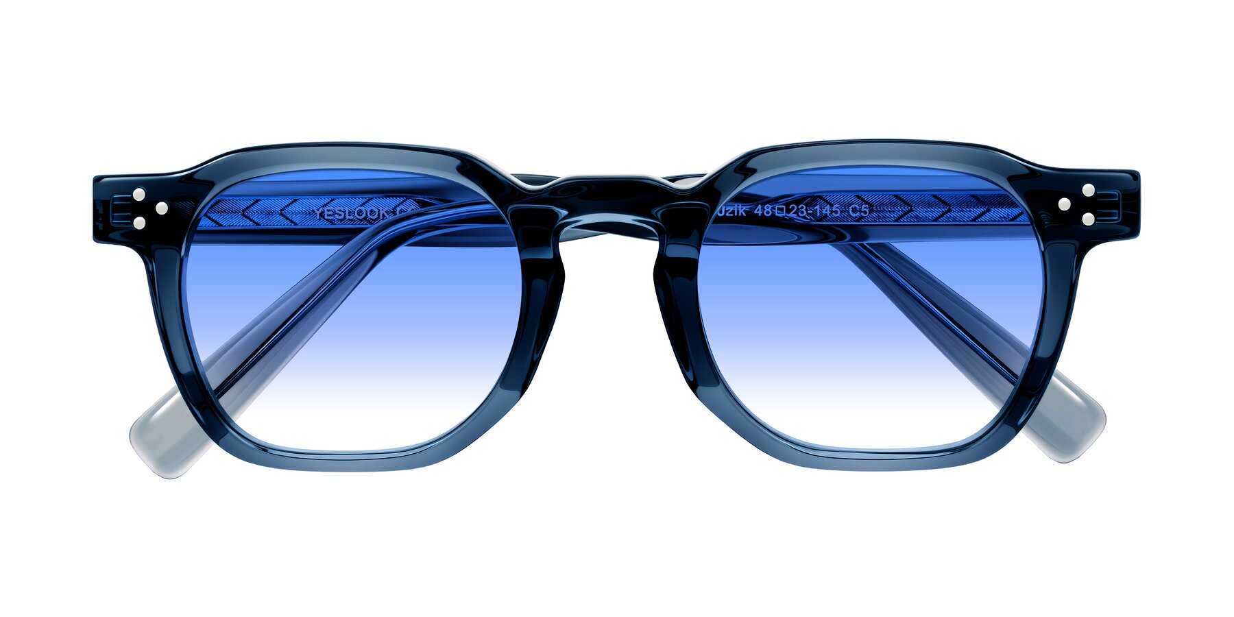 Folded Front of Muzik in Light Gray to Charcoal Shift with Blue Gradient Lenses