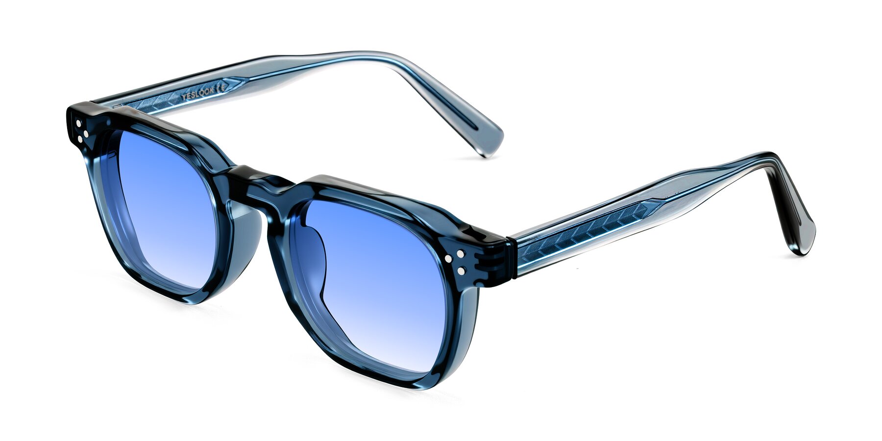 Angle of Muzik in Light Gray to Charcoal Shift with Blue Gradient Lenses
