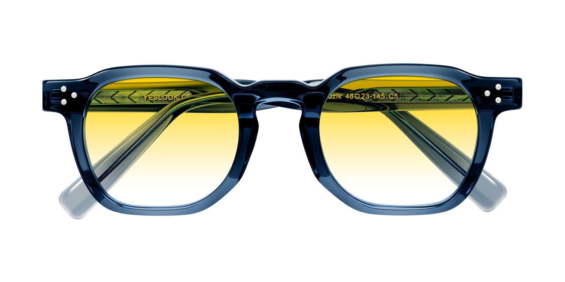 Folded Front of Muzik in Light Gray to Charcoal Shift with Yellow Gradient Lenses
