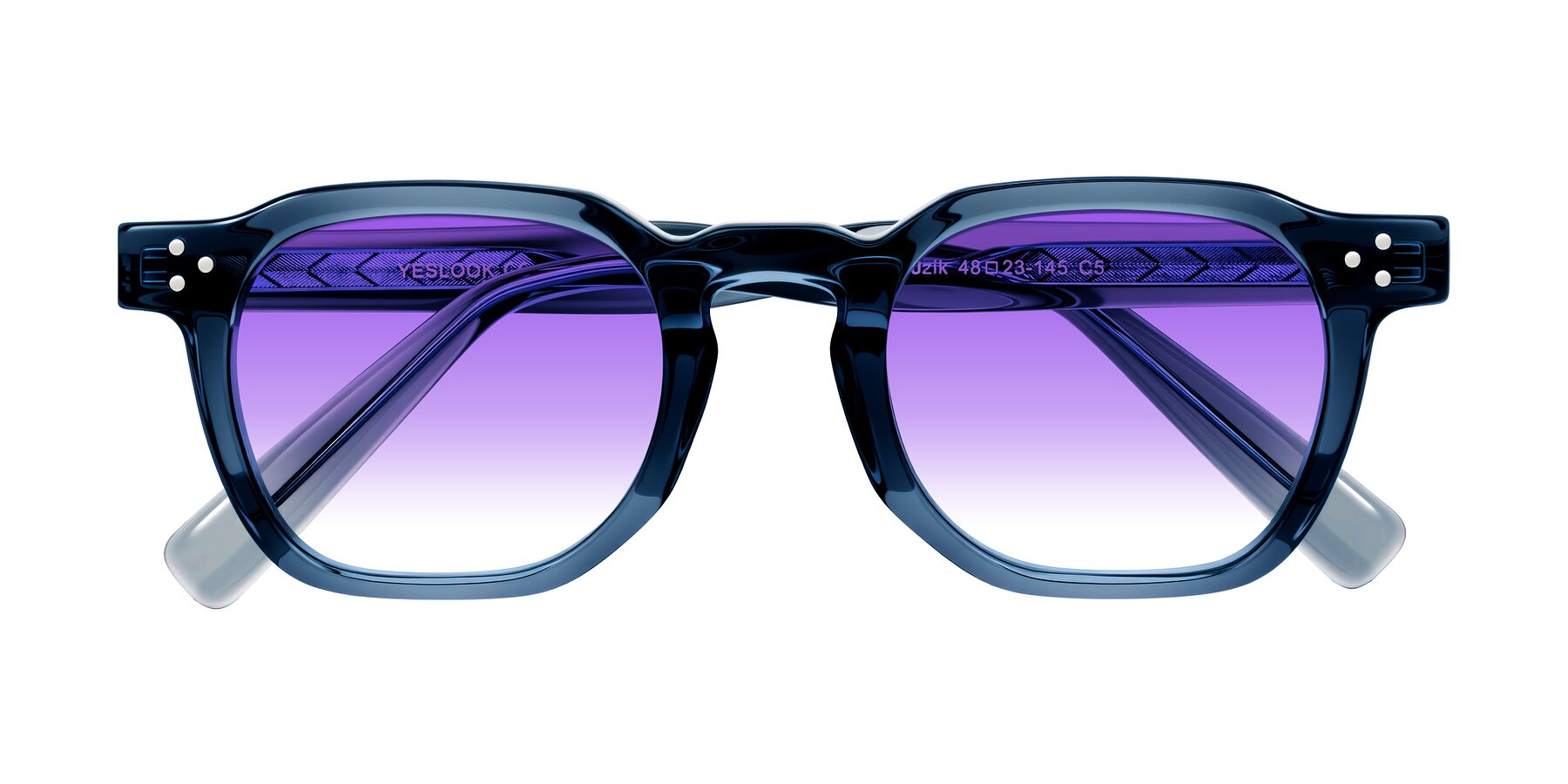 Folded Front of Muzik in Light Gray to Charcoal Shift with Purple Gradient Lenses