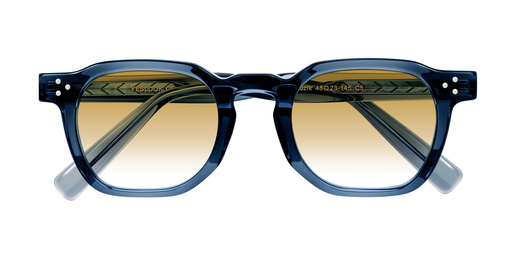Folded Front of Muzik in Light Gray to Charcoal Shift with Champagne Gradient Lenses