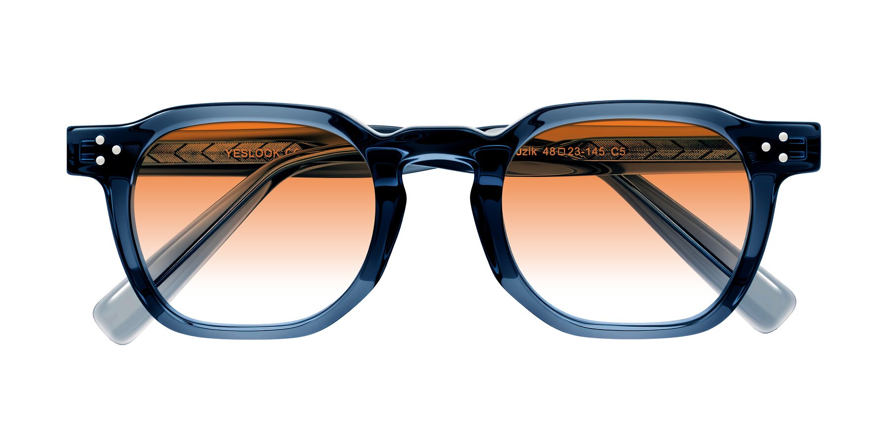 Folded Front of Muzik in Light Gray to Charcoal Shift with Orange Gradient Lenses
