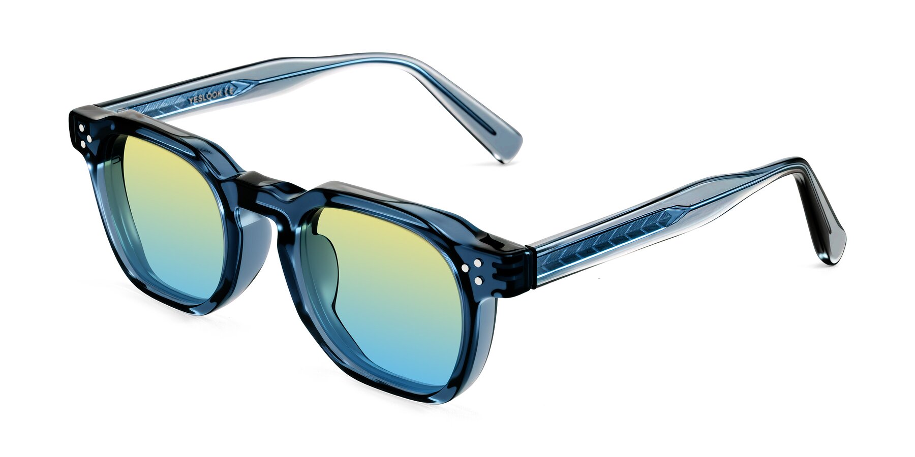 Angle of Muzik in Light Gray to Charcoal Shift with Yellow / Blue Gradient Lenses