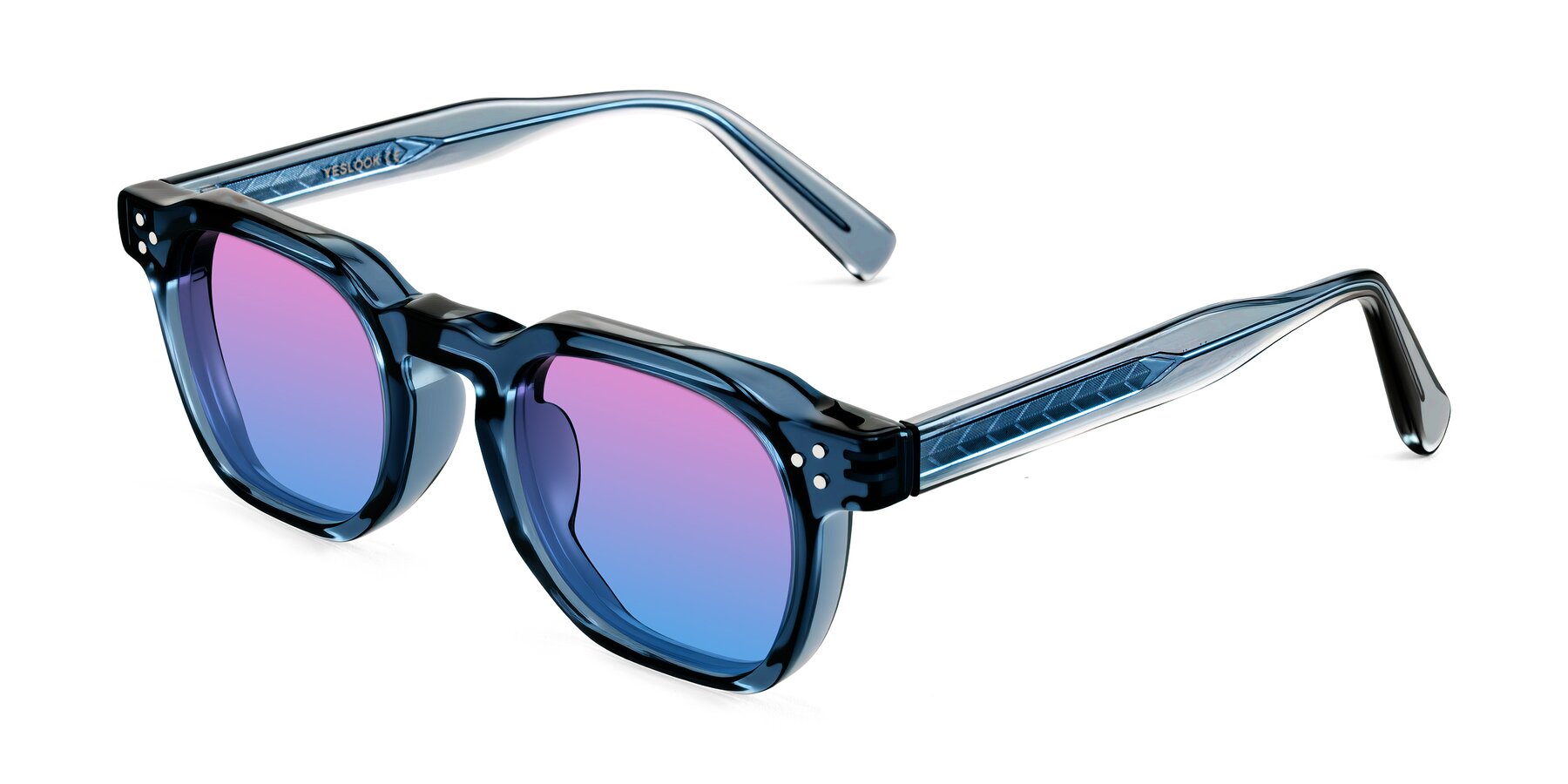 Angle of Muzik in Light Gray to Charcoal Shift with Pink / Blue Gradient Lenses