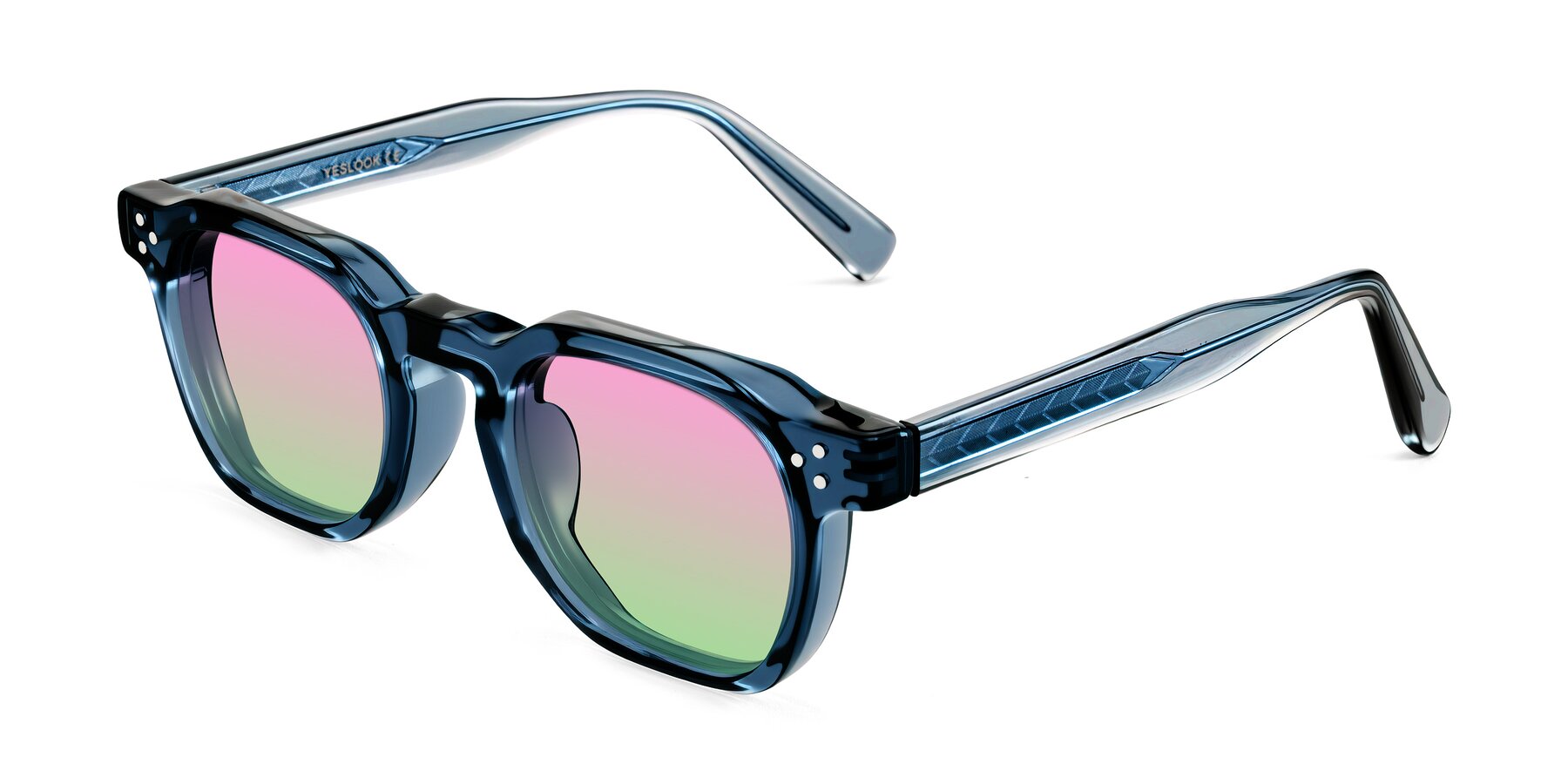 Angle of Muzik in Light Gray to Charcoal Shift with Pink / Green Gradient Lenses
